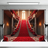 Lofaris Red Rose Stairs Romantic Valentines Day Backdrop